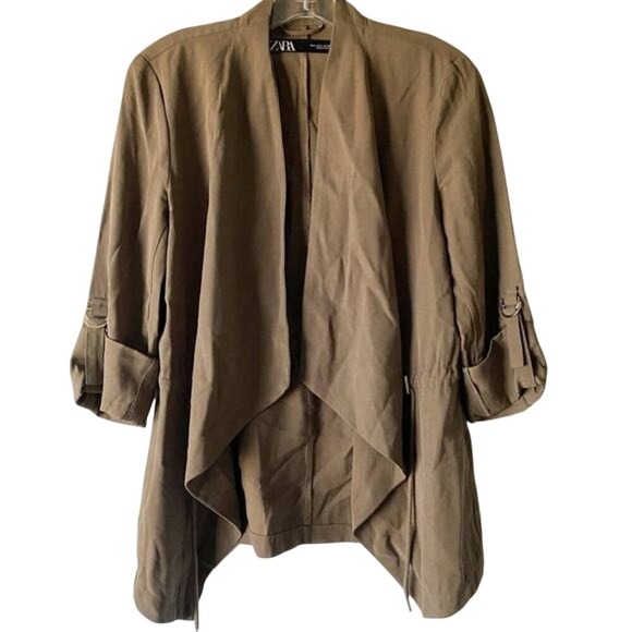ZARA Open Front Drape Utility Cardigan Jacket Olive Green - S EUC - Picture 3 of 12